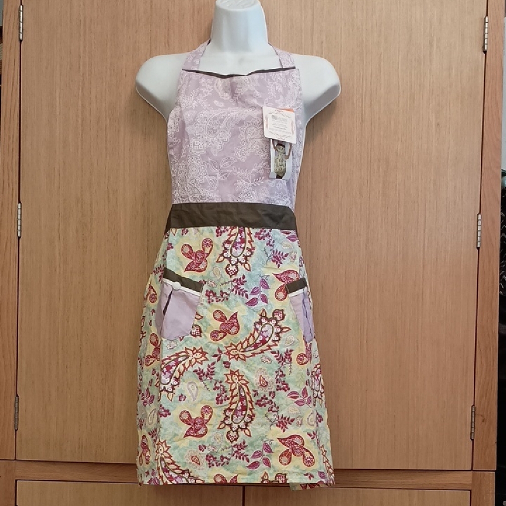 NWOT MUKitchen "Emma"  Purple/Green Bib Apron